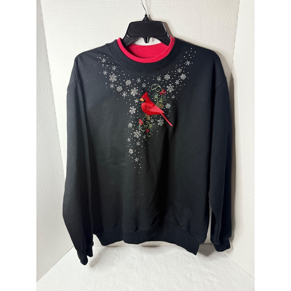 Trilogy by Morning Sun Black Cardinal Snowflake Mock Neck Sweatshirt Large